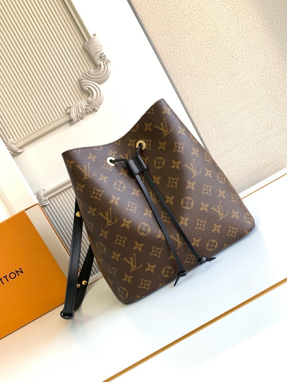 Louis Vuitton Monogram Canvas Bucket Laptop Tote in Brown with Black Trim